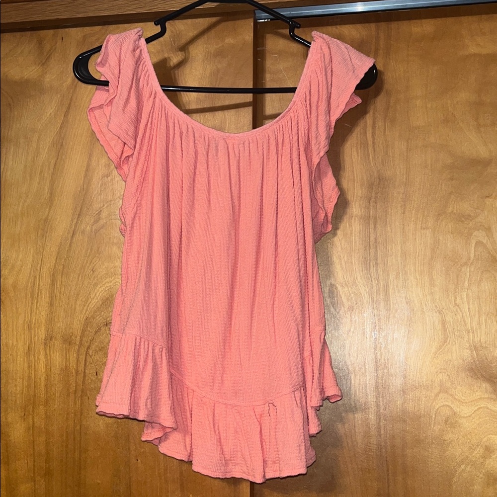 We the Free Coral Ruffle Button-Front Top - Picture 3 of 3